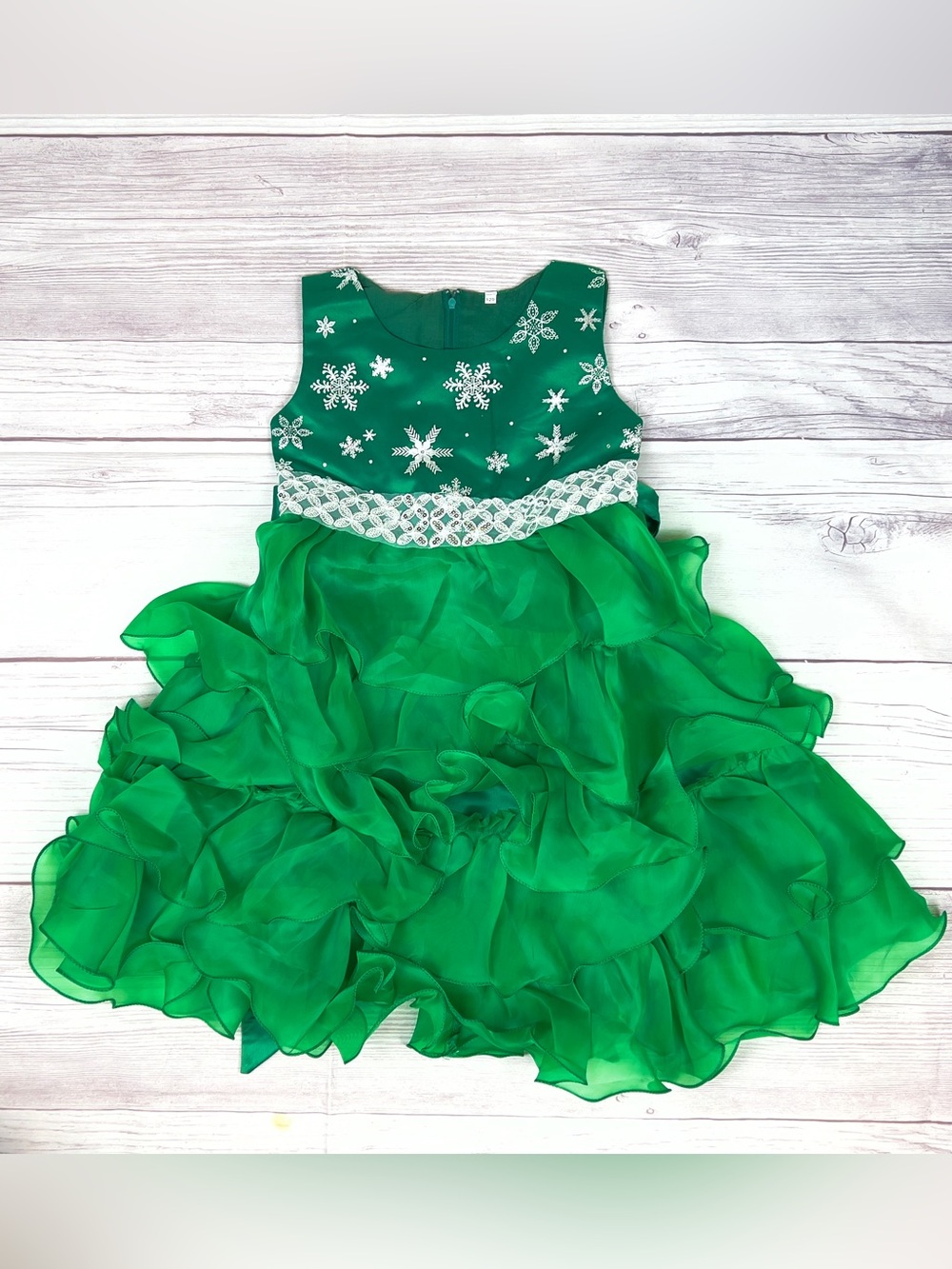 Green Tiered Ruffle Formal Dress Holiday Christmas Party Girls Size 6 6X